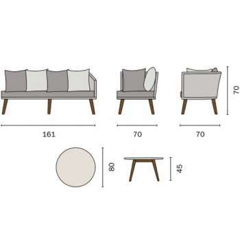 Set La Spezia mit Aluminiumstruktur mit naturfarbenem Seil ummantelt