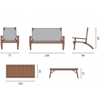 Set Sanremo mit Aluminiumstruktur umhüllt von einem dunkelbraunen Melange-Seil