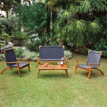 Valladolid-Set mit Struktur aus geölter Akazie und sandfarbener Leinwand.