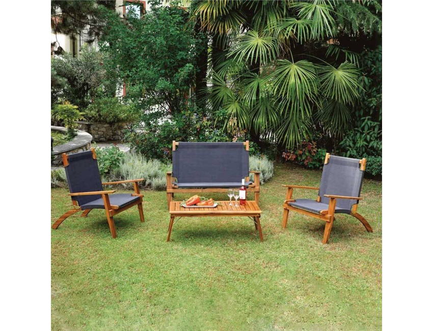 Set Valladolid con struttura in acacia oliata e tele color grigio antracite