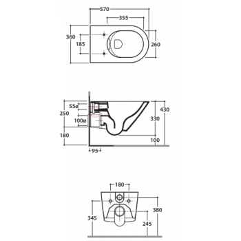 Globo Hängende Toilette 36x52 cm aus Vitreous China Grace GL-GRS02.BI