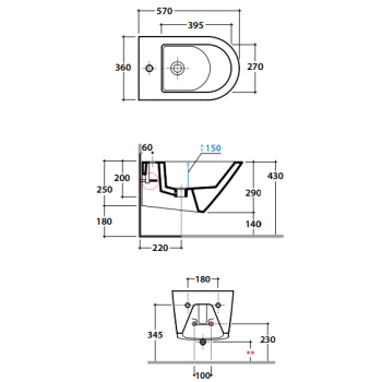 Globo EinlochBidet aufgehängtes 36x52 cm aus Vitreous China Grace GL-GRS09.BI