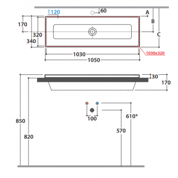 Lavabo ad incasso 105x34 cm in ceramica Globo serie Stockholm