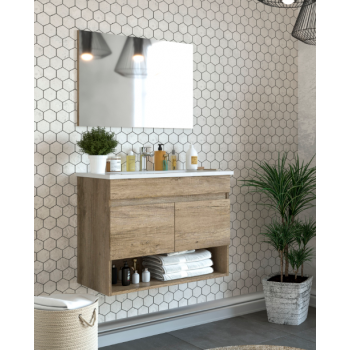 Badzusammensetzung Dakota 80 cm mit Nordik badmöbel, spiegel und waschtisch