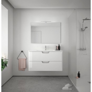 Mobile bagno sospeso 80 cm in legno Bianco Lucido con Lavabo in ceramica
