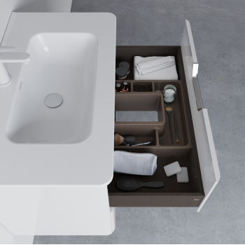 Mobile bagno sospeso 80 cm in legno Bianco Lucido con Lavabo in ceramica
