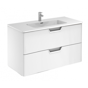 Mobile bagno sospeso 100 cm in legno Bianco Lucido con Lavabo in ceramica