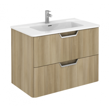 Mobile bagno sospeso 80 cm in legno Bianco Lucido con Lavabo in ceramica