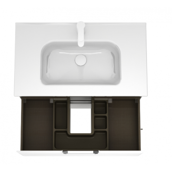 Mobile bagno sospeso 80 cm in legno Bianco Lucido con Lavabo in ceramica