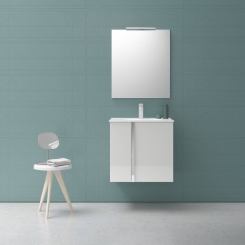 Mobile bagno sospeso 60 cm in legno Bianco Lucido con Lavabo in ceramica