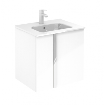 Mobile bagno sospeso 60 cm in legno Bianco Lucido con Lavabo in ceramica