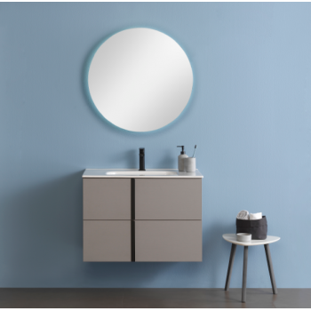 Mobile bagno sospeso 80 cm in legno Fumé Sabbiato con Lavabo in ceramica