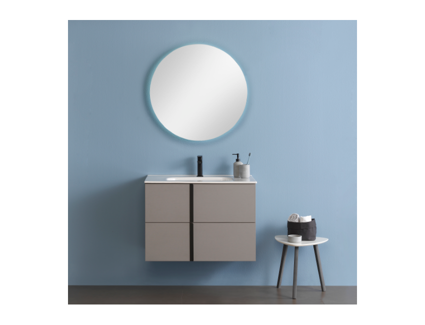 Badezimmer Badmöbel 80 cm aus Eiche Nordic Holz mit Keramik Waschtisch