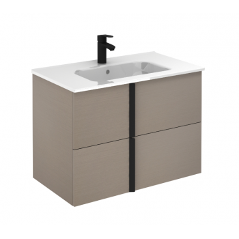 Badezimmer Badmöbel 80 cm aus Eiche Nordic Holz mit Keramik Waschtisch