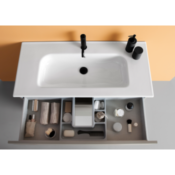 Mobile bagno sospeso 80 cm in legno Bianco Nature con Lavabo in ceramica