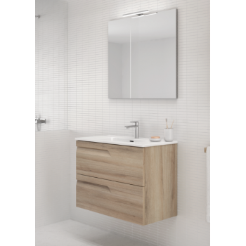Mobile bagno sospeso 80 cm in legno Bianco Nature con Lavabo in ceramica