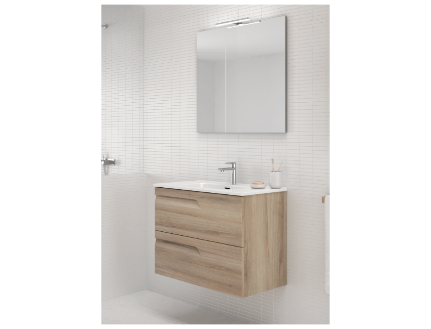 Mobile bagno sospeso 80 cm in legno Bianco Nature con Lavabo in ceramica