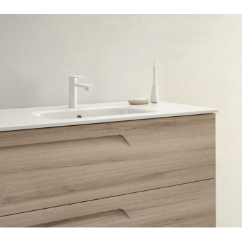 Mobile bagno sospeso 80 cm in legno Bianco Nature con Lavabo in ceramica