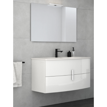 Mobile bagno sospeso 100 cm in legno laccato Bianco Lucido con Lavabo in ceramica
