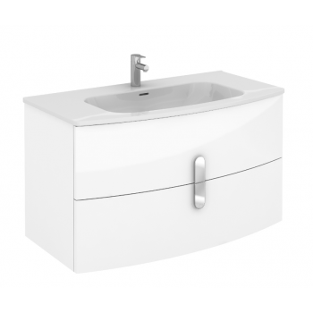 Mobile bagno sospeso 100 cm in legno laccato Bianco Lucido con Lavabo in ceramica