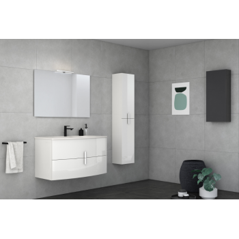 Badezimmer Badmöbel 80 cm aus glänzend weiß Holz mit Keramik Waschtisch