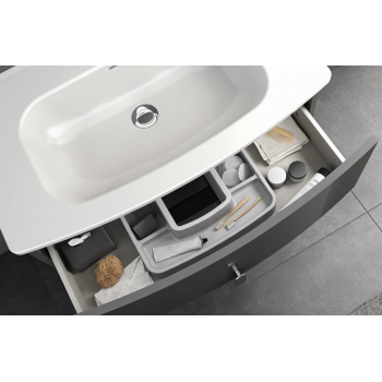Mobile bagno sospeso 80 cm in legno laccato Bianco Lucido con Lavabo in ceramica