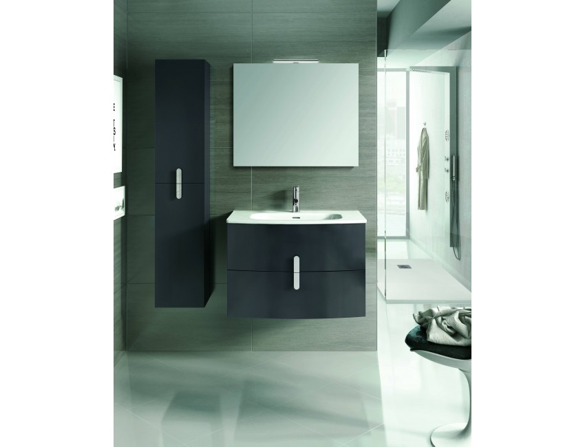 Mobile bagno sospeso 80 cm in legno laccato Bianco Lucido con Lavabo in ceramica
