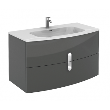 Mobile bagno sospeso 80 cm in legno laccato Bianco Lucido con Lavabo in ceramica