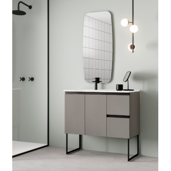 Badezimmer Badmöbel 80 cm aus Fumé sandgestrahlt Holz mit Keramik Waschtisch