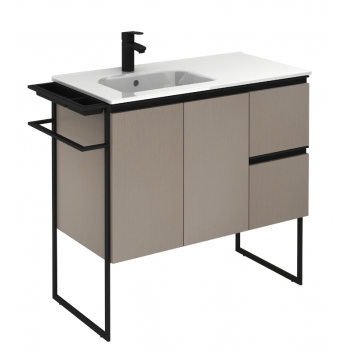 Badezimmer Badmöbel 80 cm aus Fumé sandgestrahlt Holz mit Keramik Waschtisch