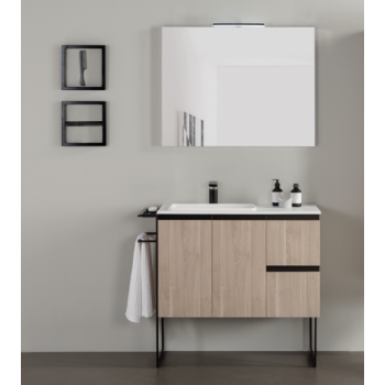 Mobile bagno a terra 90 cm in legno Fumé Sabbiato con Lavabo in ceramica