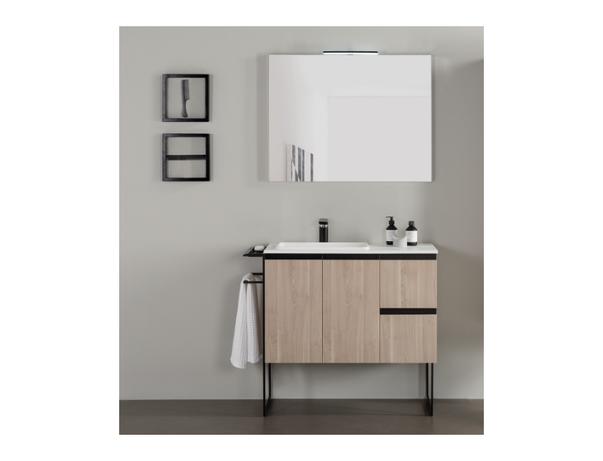 Badezimmer Badmöbel 80 cm aus Fumé sandgestrahlt Holz mit Keramik Waschtisch