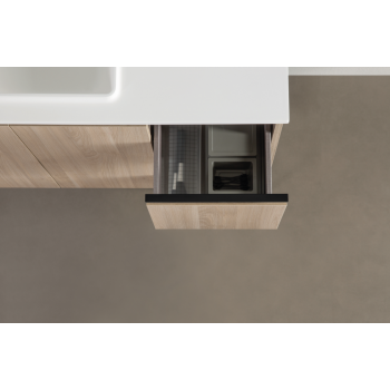 Badezimmer Badmöbel 80 cm aus Fumé sandgestrahlt Holz mit Keramik Waschtisch