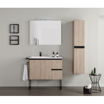 Badezimmer Badmöbel 80 cm aus Fumé sandgestrahlt Holz mit Keramik Waschtisch