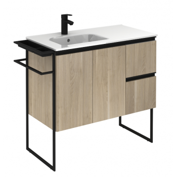 Badezimmer Badmöbel 80 cm aus Fumé sandgestrahlt Holz mit Keramik Waschtisch