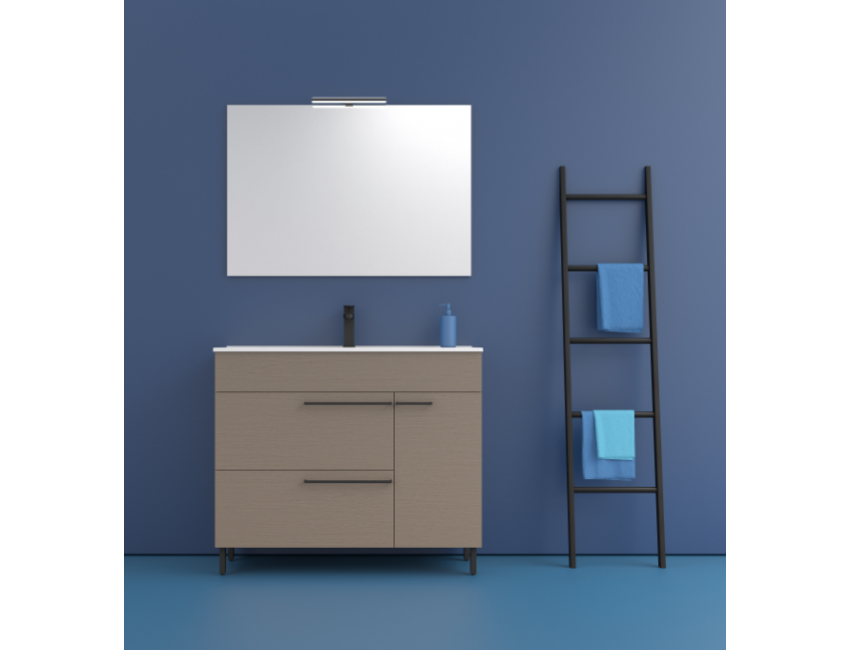 Badezimmer Badmöbel 90 cm aus Fumé sandgestrahlt Holz mit Keramik Waschtisch