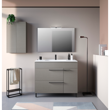 Mobile bagno a terra 70 cm in legno Fumé Sabbiato con Lavabo in ceramica