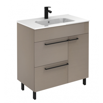 Badezimmer Badmöbel 90 cm aus Fumé sandgestrahlt Holz mit Keramik Waschtisch