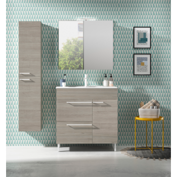 Badezimmer Badmöbel 90 cm aus Fumé sandgestrahlt Holz mit Keramik Waschtisch