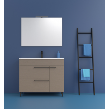 Mobile bagno a terra 80 cm in legno Noce Sabbiato con Lavabo in ceramica