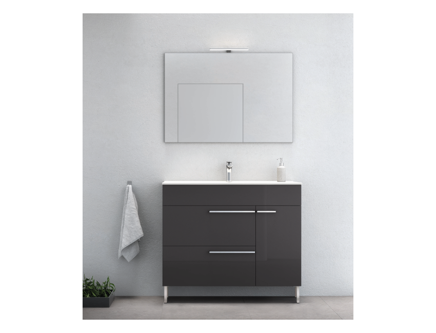 Badezimmer Badmöbel 90 cm aus Fumé sandgestrahlt Holz mit Keramik Waschtisch