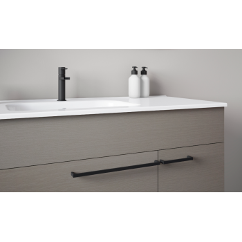 Mobile bagno a terra 80 cm in legno Fumé Sabbiato con Lavabo in ceramica