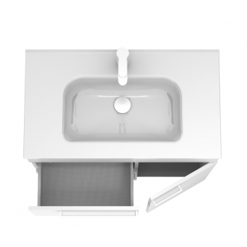 Badezimmer Badmöbel 90 cm aus Fumé sandgestrahlt Holz mit Keramik Waschtisch