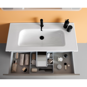 Badezimmer Badmöbel 80 cm aus Weiß Nature Holz mit Keramik Waschtisch