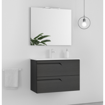 Mobile bagno sospeso 80 cm in legno Grigio Nature con Lavabo in ceramica