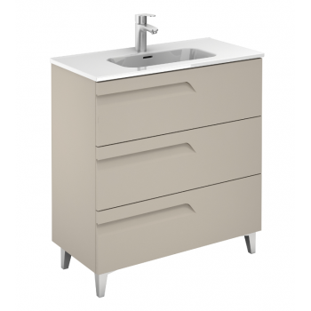 Badezimmer Badmöbel 80 cm aus Weiß Nature Holz mit Keramik Waschtisch