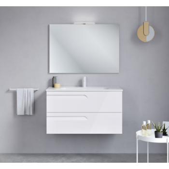 Badezimmer Badmöbel 80 cm aus glänzend weiß Holz mit Keramik Waschtisch