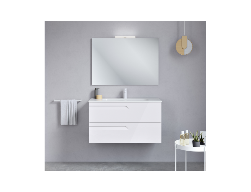 Mobile bagno sospeso 80 cm in legno Bianco Nature con Lavabo in ceramica