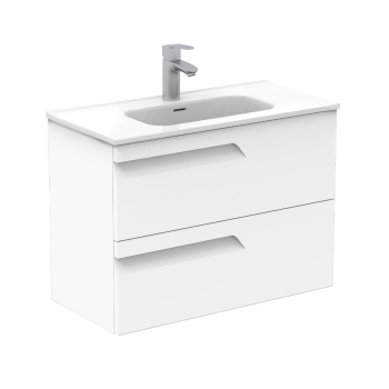 Mobile bagno sospeso 80 cm in legno Bianco Nature con Lavabo in ceramica