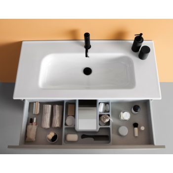Mobile bagno sospeso 80 cm in legno Bianco Nature con Lavabo in ceramica